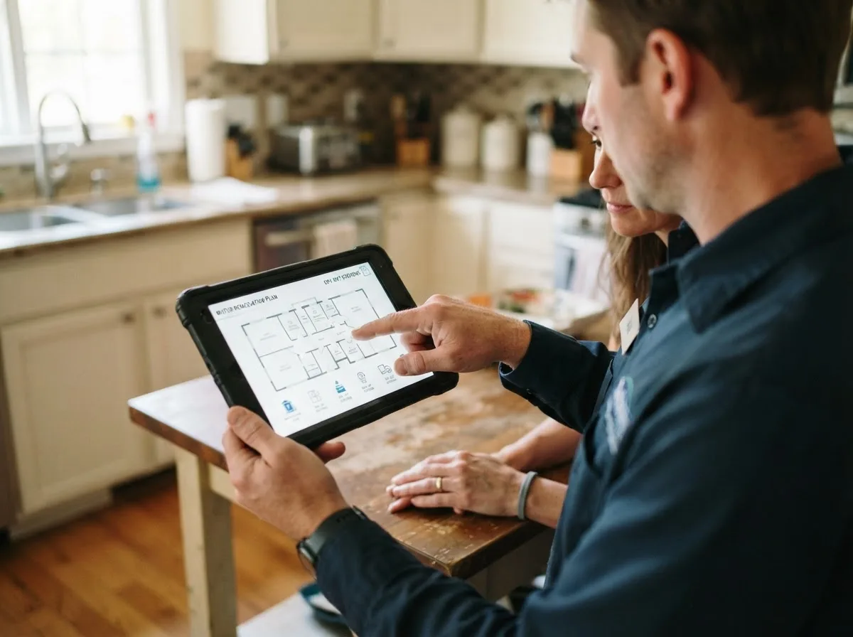 Water damage restoration technician inspecting a home in Winnsboro, LA